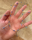 D111 - Dainty Beaded Blue & Gold Necklace