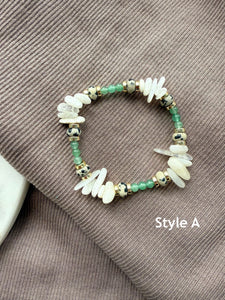 Stackable Green & White Gemstone Stretch Bracelets