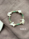 Stackable Green & White Gemstone Stretch Bracelets