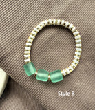 Stackable Green & White Gemstone Stretch Bracelets