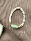 Stackable Green & White Gemstone Stretch Bracelets