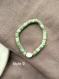 Stackable Green & White Gemstone Stretch Bracelets