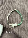 Stackable Green & White Gemstone Stretch Bracelets