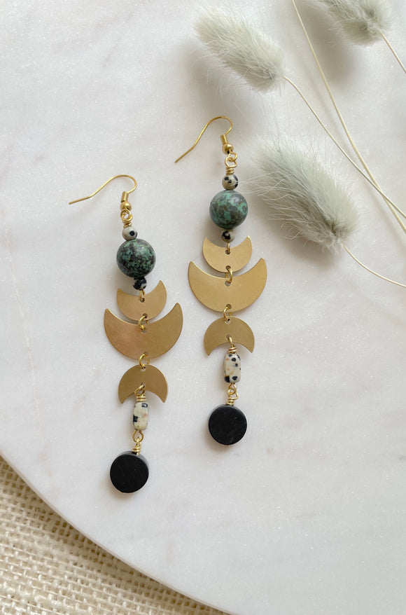 The Sylvi Earring - Large Turquoise Beaded Brass Spike Statement